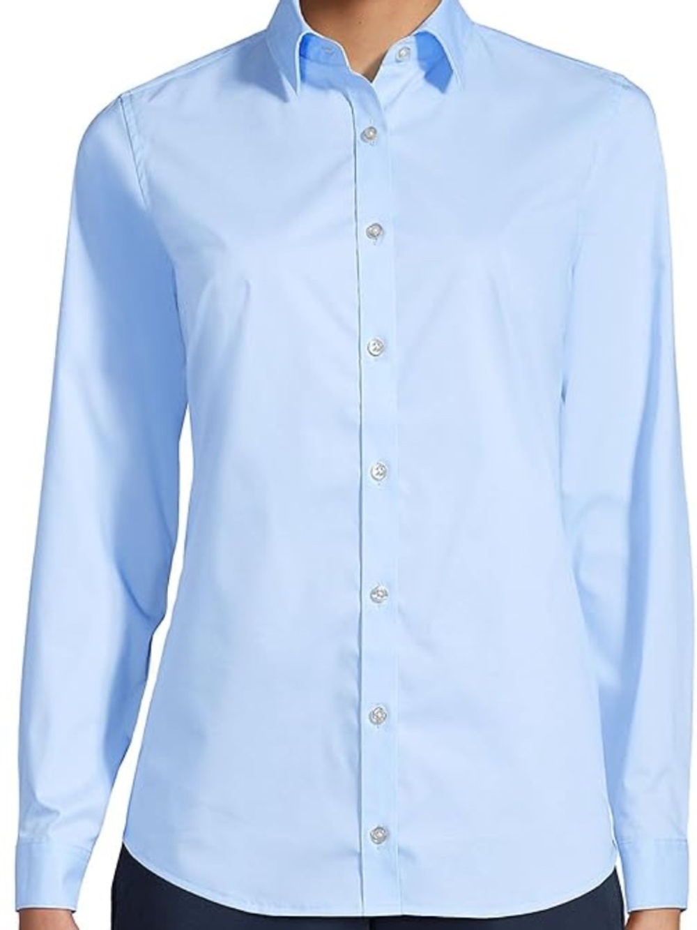 Land's End No Iron Pinpoint Oxford Cotton Button Shirt Up in Blue Size 12